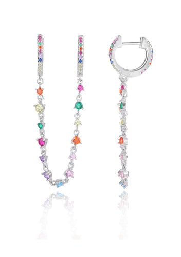 Double hoops  and chain colorful zirco silver