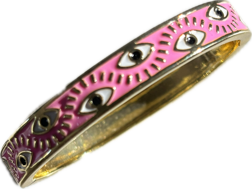 Pink Enamel Evil Eye Bangle
