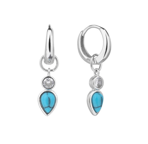 Silver Hoops with Crystal & Turquoise Drop