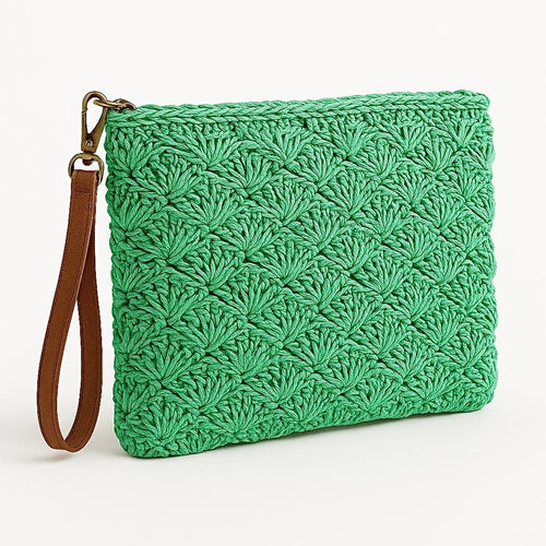 Raffia  Clutch with Strap green