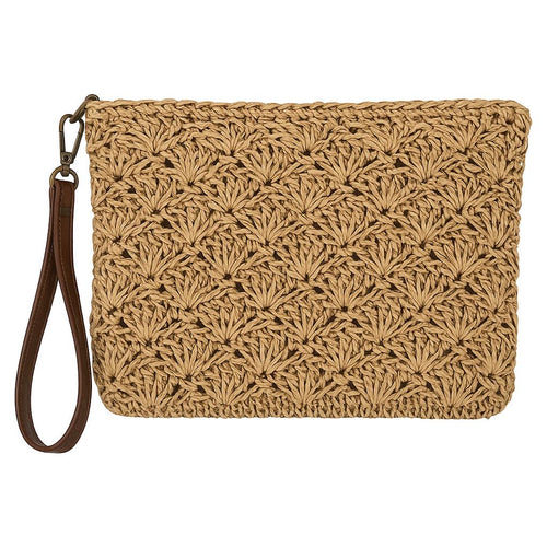 Raffia Clutch with Strap camel