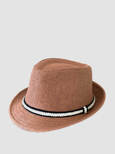 Fedora short brim in paper pink with navy cord