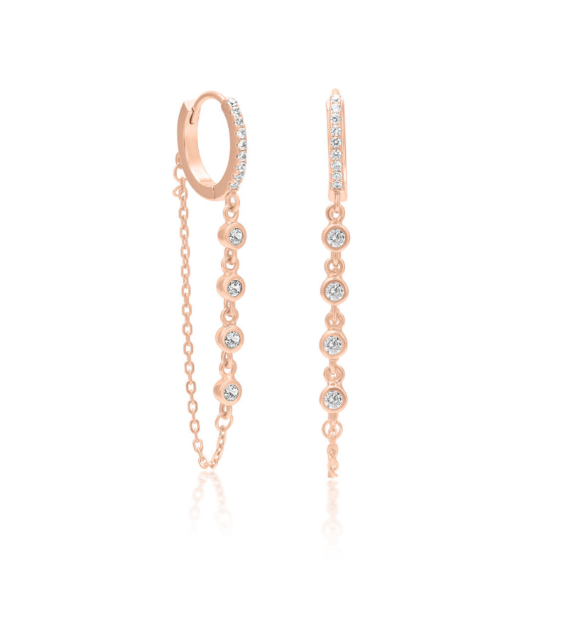 Zirco and chain hoops rose gold