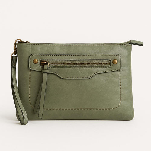 Sauge green clutch with strap