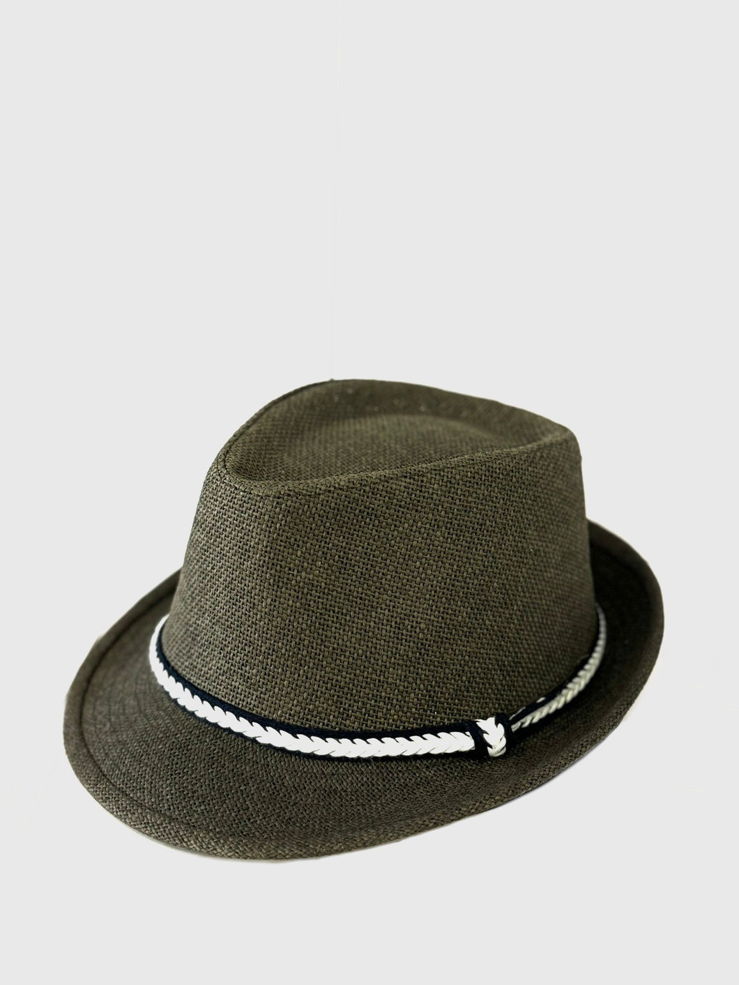 Fedora short brim in paper green army with navy cord