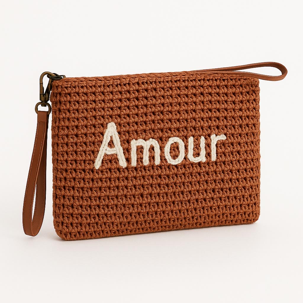 Amour” Crochet Raffia Clutch