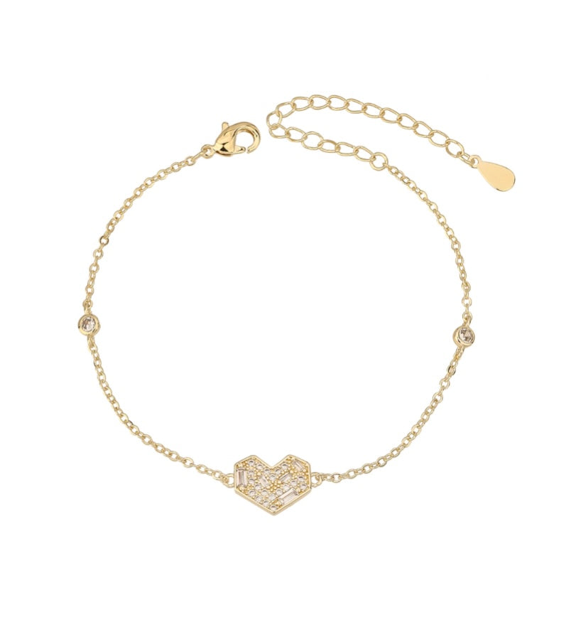 Gold Bracelet with Geometric Heart