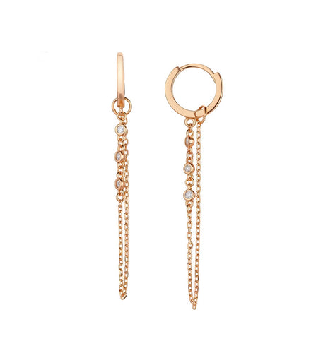 Dangling chain hoops 2 in 1 rose gold