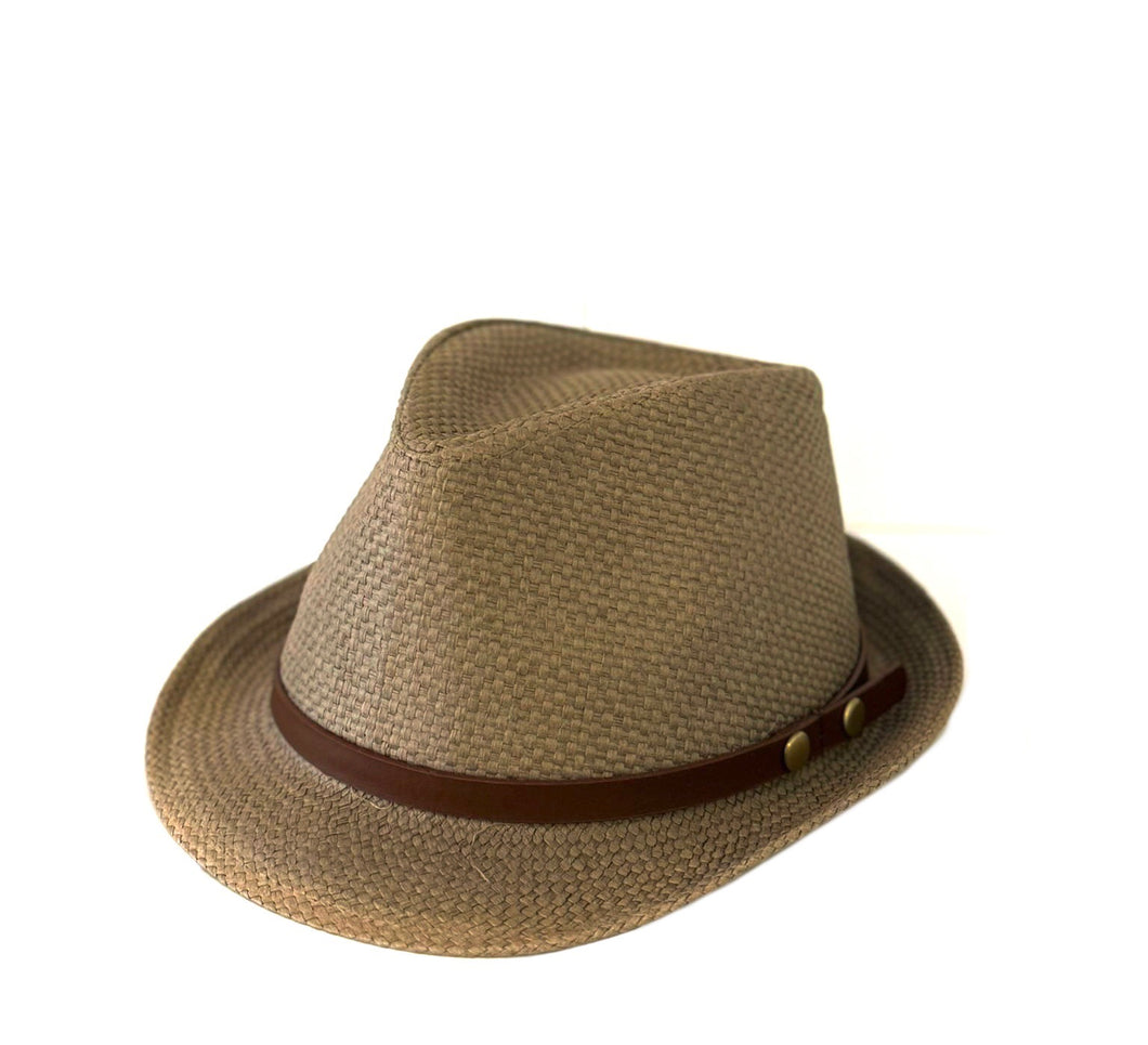 Paper Fedora (taupe) with brown belt