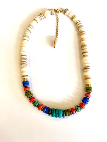 Sea shell & Multico flat beads necklace