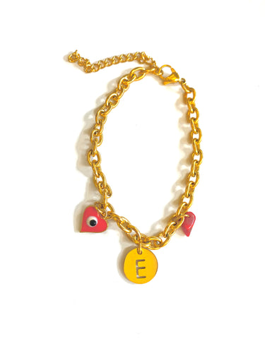 Initial charms bracelet gold red