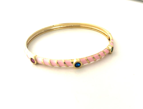 Pink Enamel Bangle with Colorful Stones