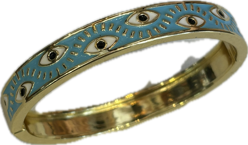 Blue Enamel Evil Eye Bangle