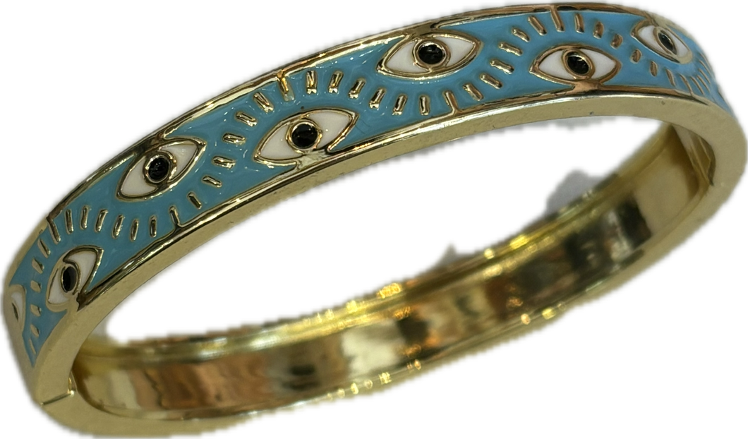 Blue Enamel Evil Eye Bangle