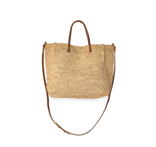 Medium raffia bag with strap