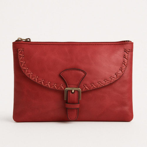 Braided Buckle Red Clutch