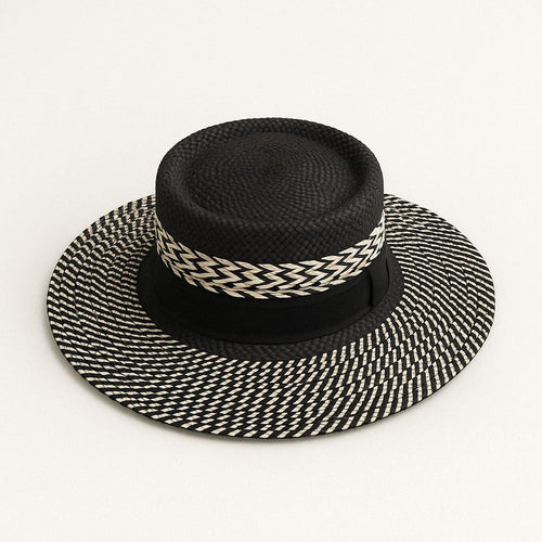 Black straw boater