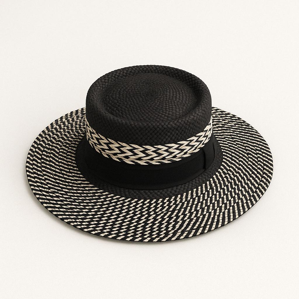 Black straw boater