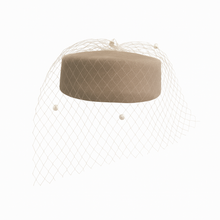 Load image into Gallery viewer, Justine – Light Taupe Felt Pillbox with Veil