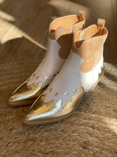 White & gold western boots