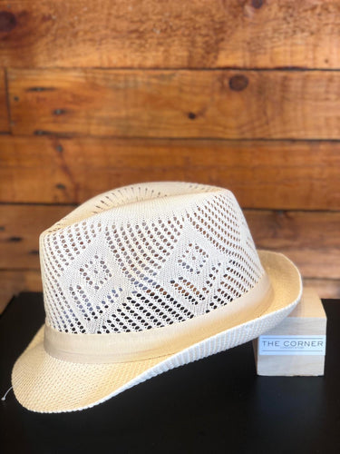 White openwork woven hat